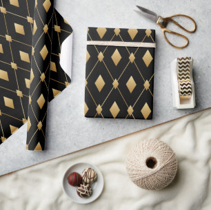 Black and Gold Diamond  Wrapping Paper