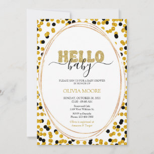  Black and gold dots baby shower invitation