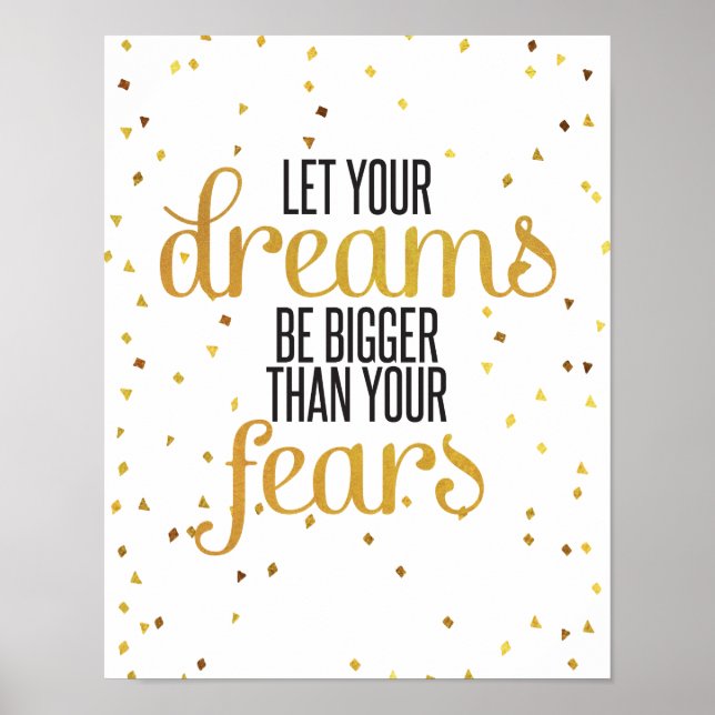 Black and Gold Dreams Inspirational Quote Poster (Front)