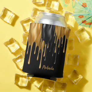 Black and Gold Dripping Paint Personalized Can Cooler