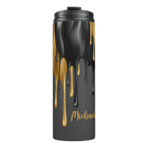 Black and Gold Dripping Paint Personalized  Thermal Tumbler