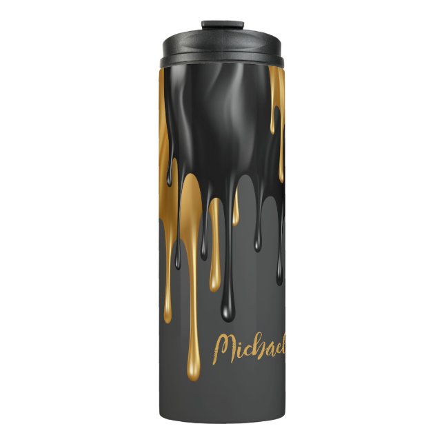 Black and Gold Dripping Paint Personalized  Thermal Tumbler (Front)