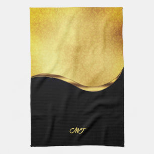 Black and Gold Dynamic Stripe Kitchen Towel
