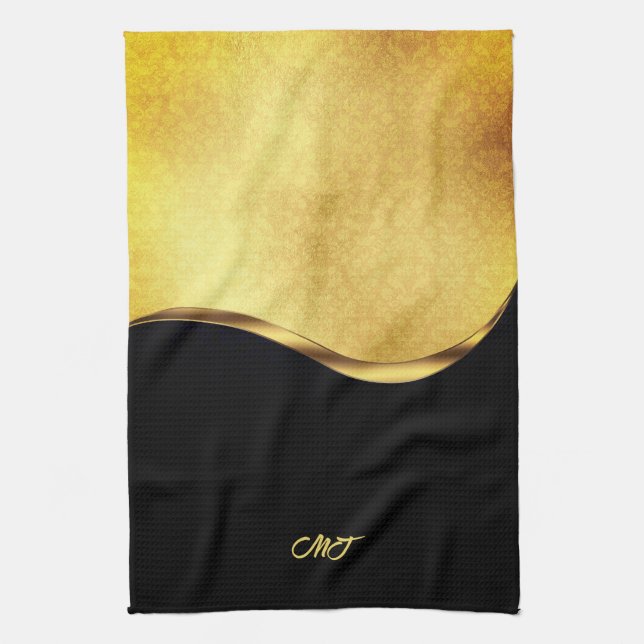 Black and Gold Dynamic Stripe Kitchen Towel (Vertical)