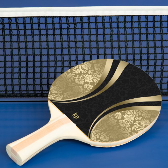 Black and Gold Dynamic Stripes Damasks Ping Pong Paddle (Insitu)