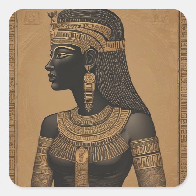 Black and Gold Egyptian Queen Square Sticker (Front)