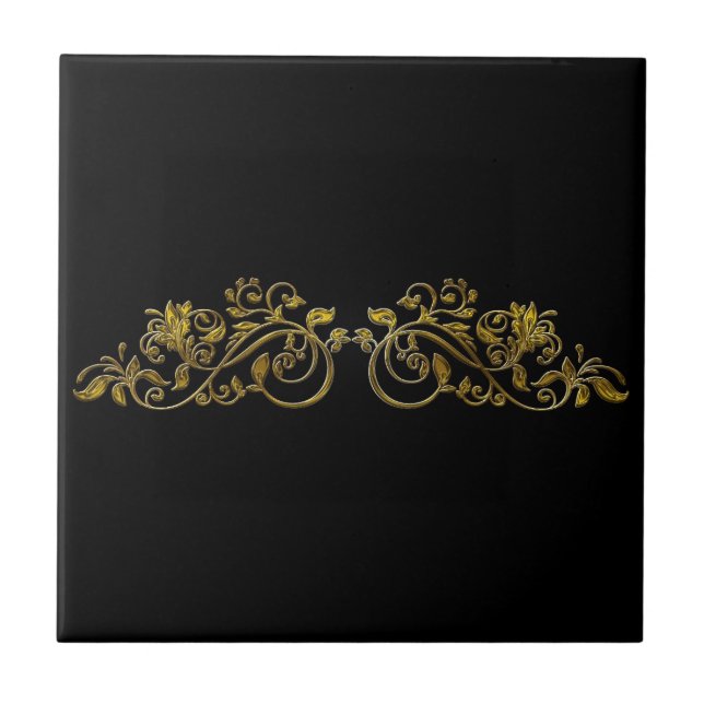 Black and gold elegance ceramic tile (Front)
