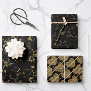 Black and Gold Elegance Wrapping Paper Sheet