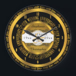 Black and Gold Elegant 15th Wedding Anniversary Large Clock<br><div class="desc">A lifetime of commitment deserves the quality of a custom gift.  Let the all important couple know how much they inspire you with our original black and gold tone fifteenth anniversary design. Personalize with names as well as wedding date and anniversary date.  Original design created by Holiday Hearts Designs.</div>