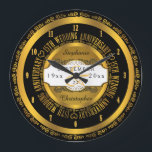 Black and Gold Elegant 15th Wedding Anniversary Large Clock<br><div class="desc">A lifetime of commitment deserves the quality of a custom gift.  Let the all important couple know how much they inspire you with our original black and gold tone fifteenth anniversary design. Personalize with names as well as wedding date and anniversary date.  Original design created by Holiday Hearts Designs.</div>