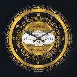 Black and Gold Elegant 1st Wedding Anniversary Large Clock<br><div class="desc">The commitment of marriage deserves the quality of a custom gift. Let the all important couple know how much they inspire you with our original black and gold tone first anniversary design. Personalize with names as well as wedding date and anniversary date. Original design created by Holiday Hearts Designs.</div>