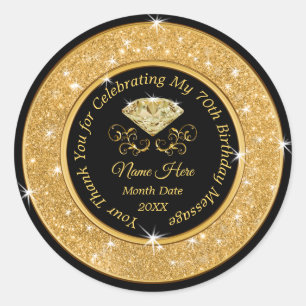 Black and Gold Elegant 70th Birthday Stickers