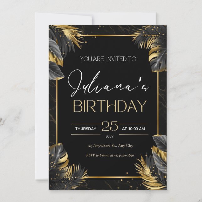 Black and Gold Elegant Birthday Invitation (Front)