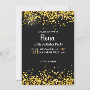 Black and  Gold Elegant Birthday Party Invitation 