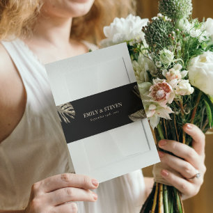 Black and Gold Elegant Botanical Modern Wedding Invitation Belly Band