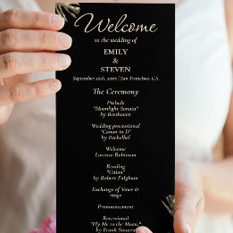 Black and gold elegant Botanical Wedding Program