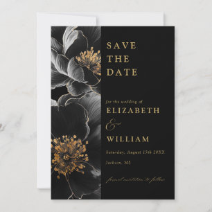 Black And Gold Elegant Chic Floral Wedding Save The Date