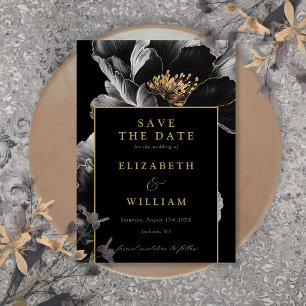 Black And Gold Elegant Chic Floral Wedding Save The Date