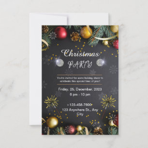 Black And Gold Elegant Christmas Party  Invitation
