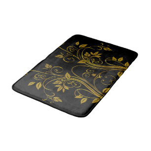 Black and Gold Elegant Floral Design Bath Mat