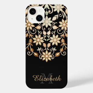 Black and Gold Elegant Floral iPhone 14 Plus Case