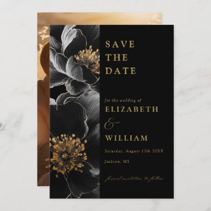 Black And Gold Elegant Floral Photo Wedding Save The Date