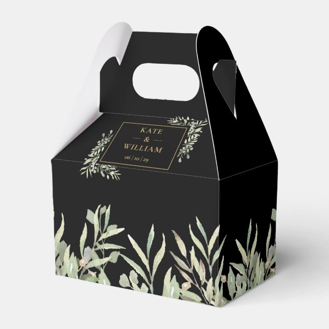 Black And Gold Elegant Greenery Wedding  Favor Box (Front Side)