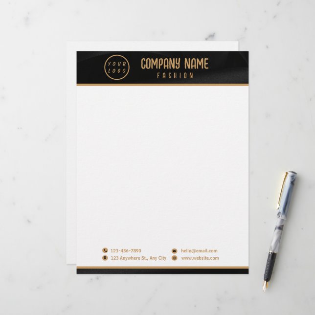 Black And Gold Elegant Letterhead (Front/Back In Situ)