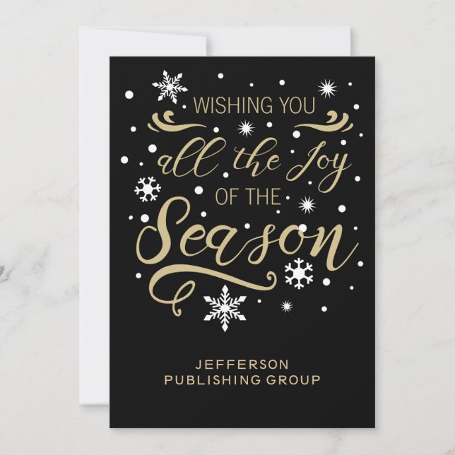 Black and Gold  Elegant Modern Business holiday Card (Front)