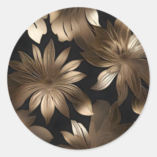 Black and Gold Elegant  Modern Floral Classic Round Sticker