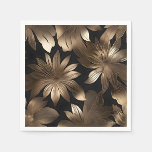 Black and Gold Elegant  Modern Floral Napkin