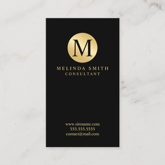 Black and Gold Elegant Monogram Business Card (Front)