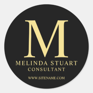 Black and Gold Elegant Monogram Business Classic Round Sticker