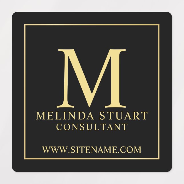 Black and Gold Elegant Monogram Business Labels (Design 1)