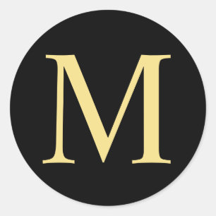 Black and Gold Elegant Monogram Classic Round Sticker