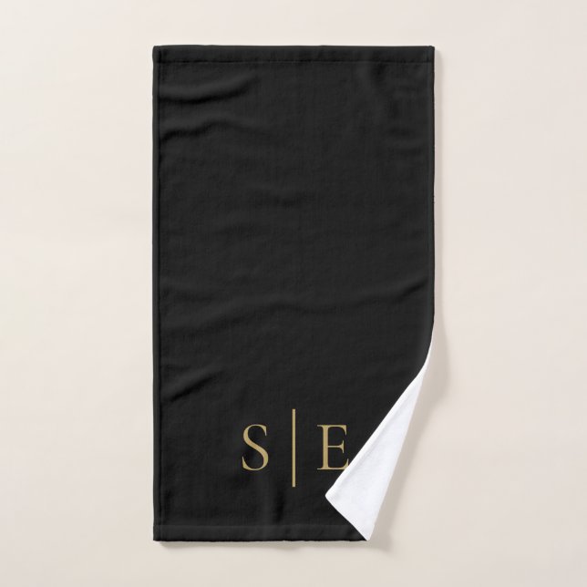 Black And Gold Elegant Monogram Minimalist Bath Towel Set (Hand Towel)
