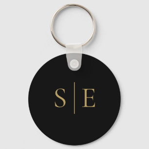 Black And Gold Elegant Monogram Minimalist Keychain