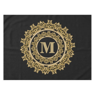 Black and Gold Elegant Monogram Tablecloth