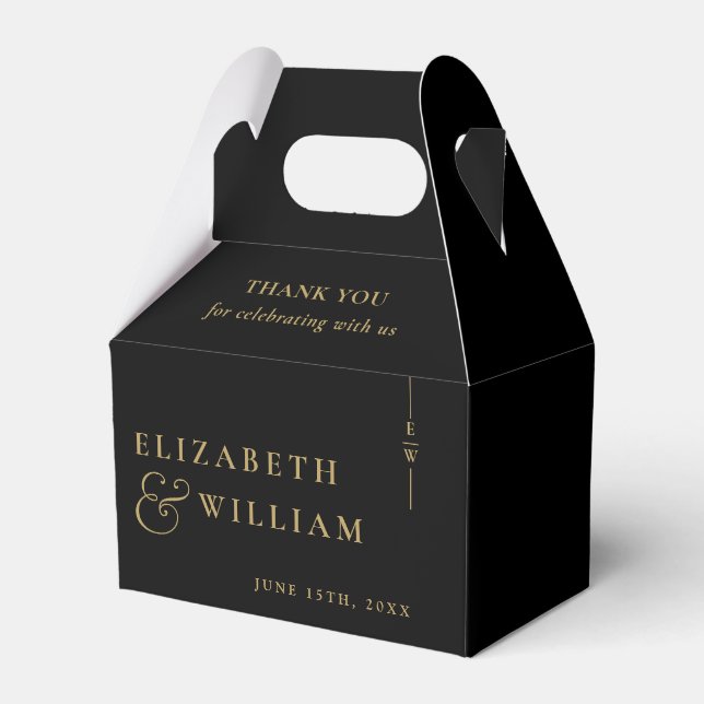Black And Gold Elegant Monogram Wedding Thank You  Favor Box (Front Side)
