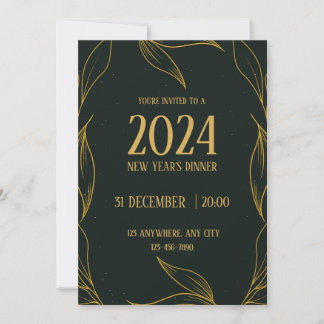 Black and Gold Elegant New Year's Dinner Invitation