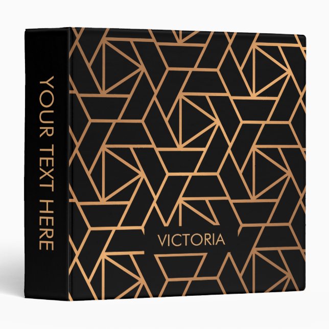 Black and Gold Elegant Pattern Binder (Front/Spine)