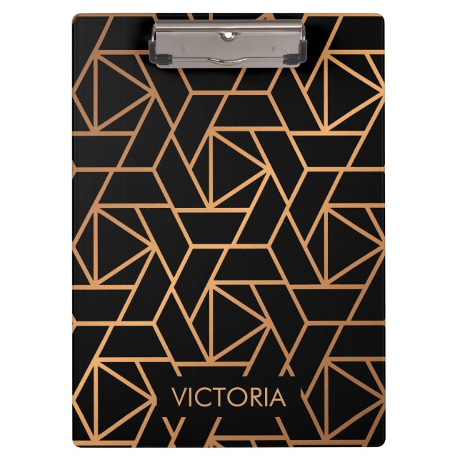 Black and Gold Elegant Pattern Clipboard (Front)