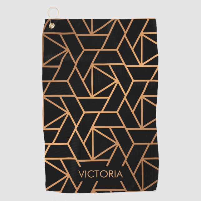 Black and Gold Elegant Pattern Golf Towel (Front)