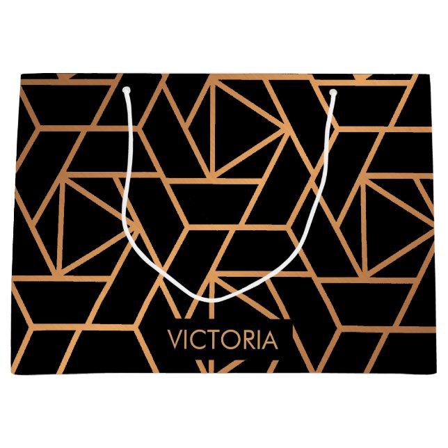Black and Gold Elegant Pattern Large Gift Bag (Front)