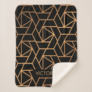 Black and Gold Elegant Pattern Sherpa Blanket