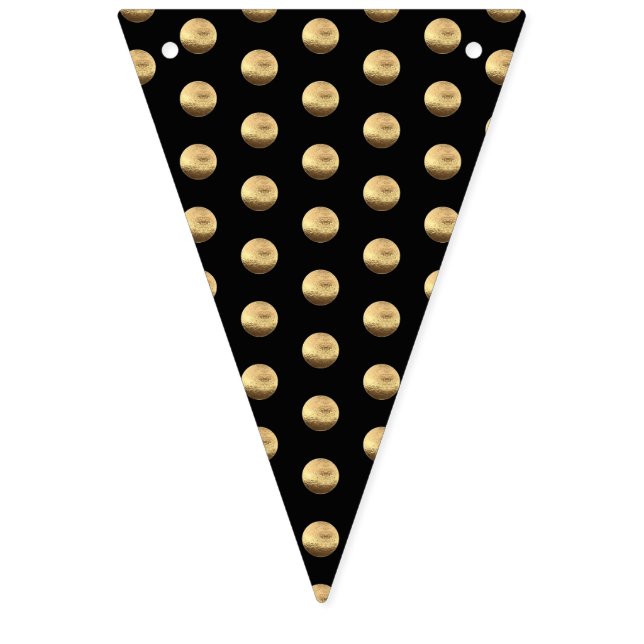 Black and Gold Elegant Polka Dots Pattern Chic Bunting Flags (First Flag)