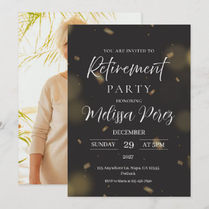 Black and Gold Elegant Retirement Party Photo Invitation