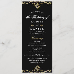 Black and gold elegant romantic vintage wedding pr program