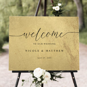 Black and Gold Elegant Script Wedding Welcome Sign