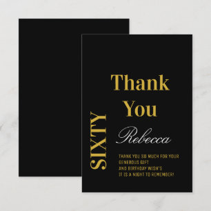 Black and Gold Elegant Sixty Birthday Thank You Card